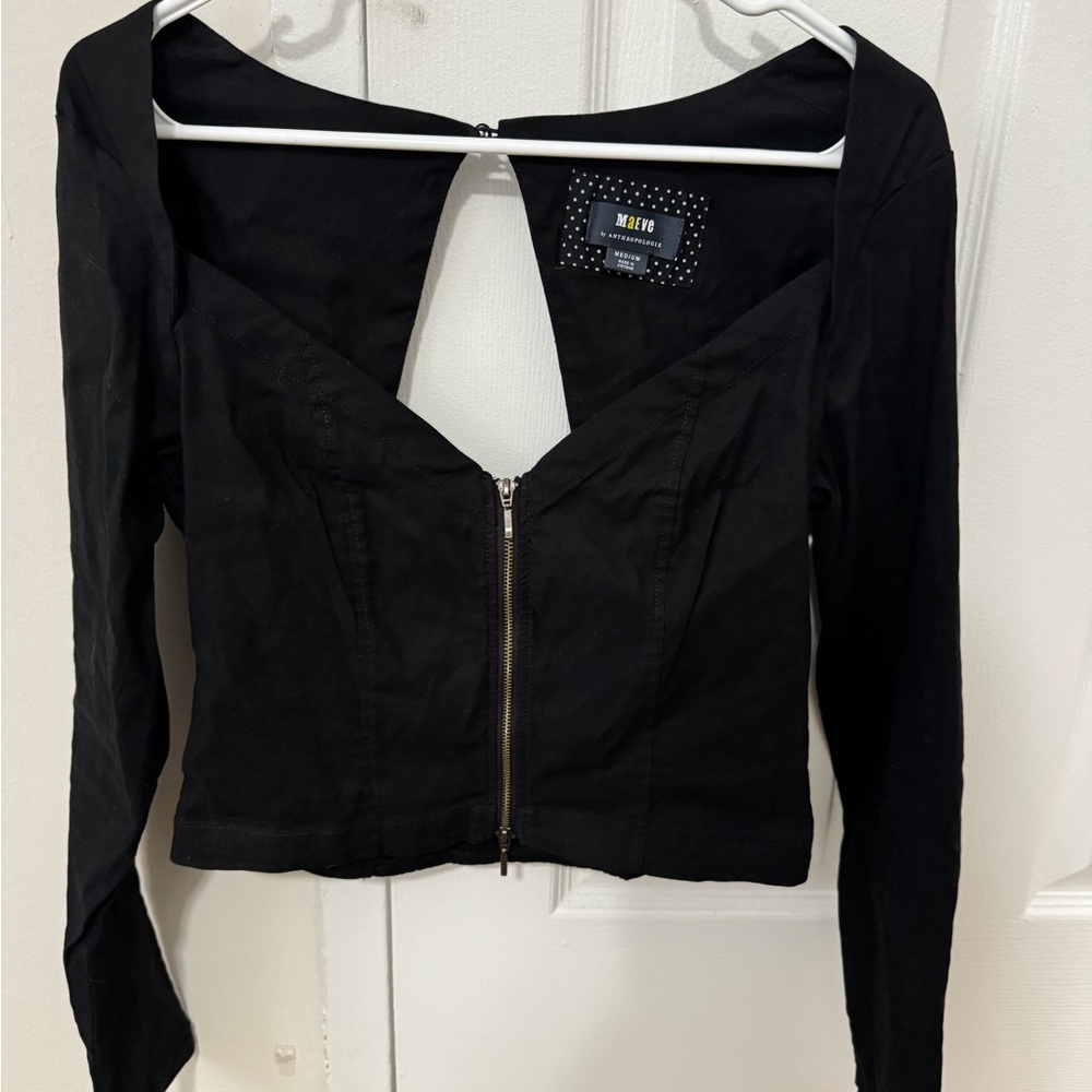 Maeve Black Zippered Long Sleeve Blouse